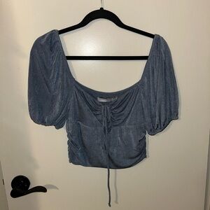 Sophie Rue Blue Puff Sleeve Crop Top